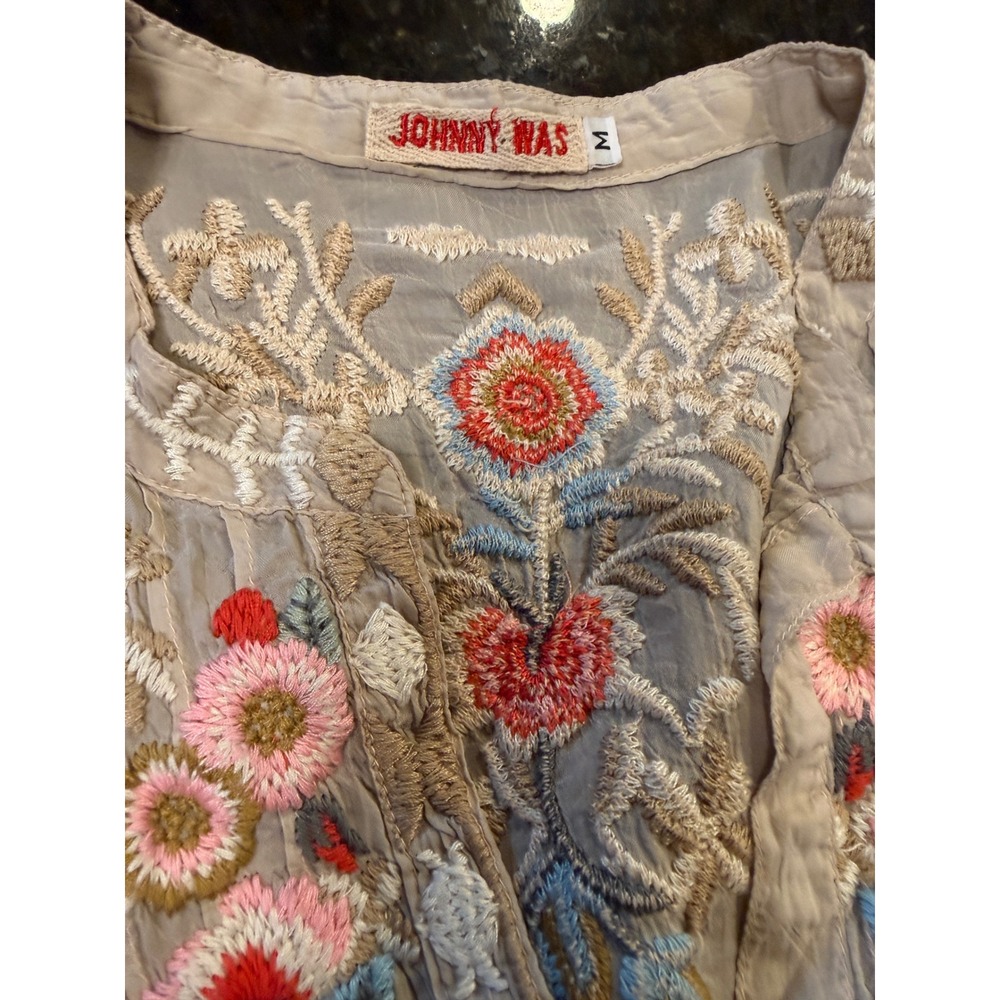 Johnny Was Embroidered Floral Dress Rayon Beige Boho C82763 Medium - Picture 8 of 11